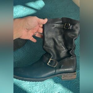 Frye Veronica Short Black Leather Buckle Boots